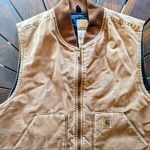Men's Carhartt Washed Duck Tan Canvas Quilted Vest  2XL